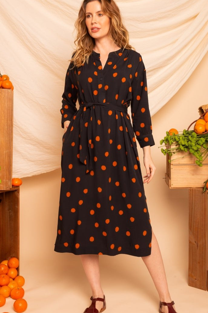 Chemise com Decote V Midi - Poá - Uhnika