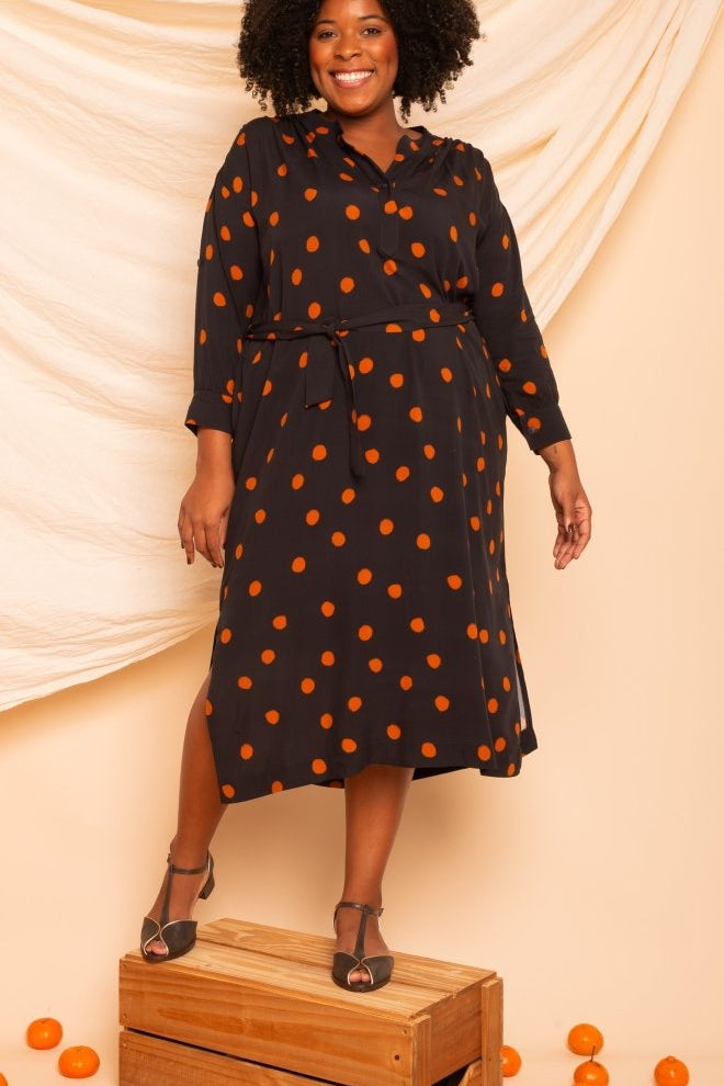 Chemise com Decote V Midi - Poá - Uhnika