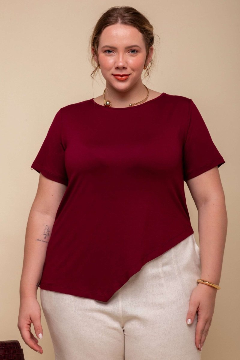 Camiseta de Viscose Premium Assimétrica - Marsala - Uhnika