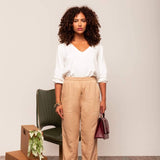 Calça Reta de Linho com Bolso - Capuccino - Uhnika