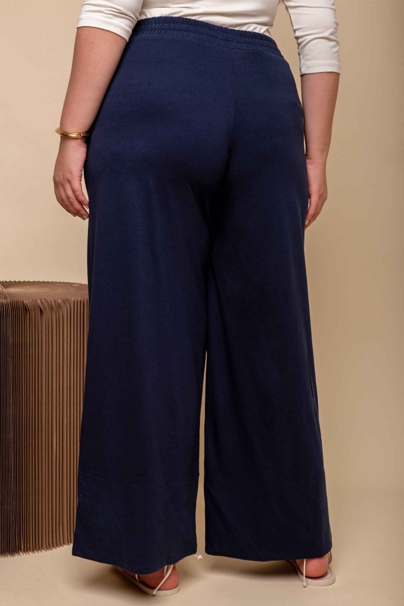 Calça Pantalona Barra Larga - Azul Marinho - Uhnika