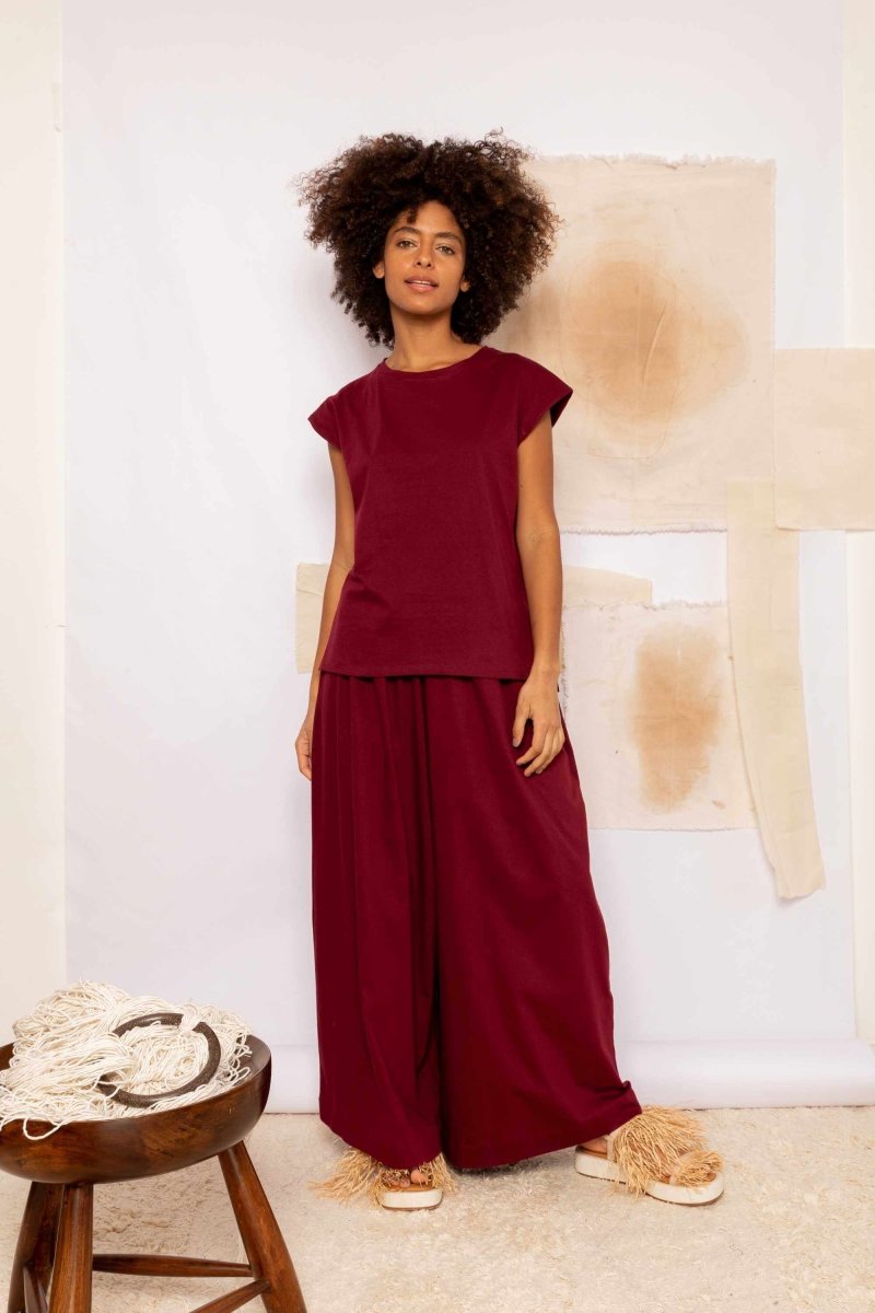 Calça Pantalona de Malha - Bordô - Uhnika