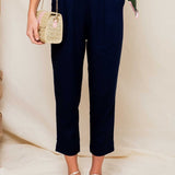 Calça Skinny de Linho - Azul Marinho - Uhnika
