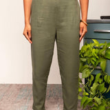 Calça Skinny de Linho - Verde - Uhnika