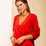 Camisa Gola V Feminina - Terracota - Uhnika