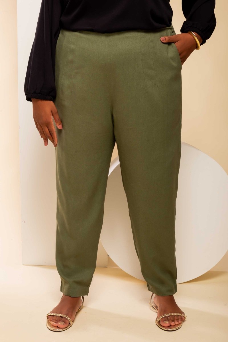 Calça Skinny de Linho - Verde - Uhnika