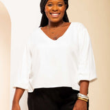 Camisa Gola V Feminina - Off White - Uhnika