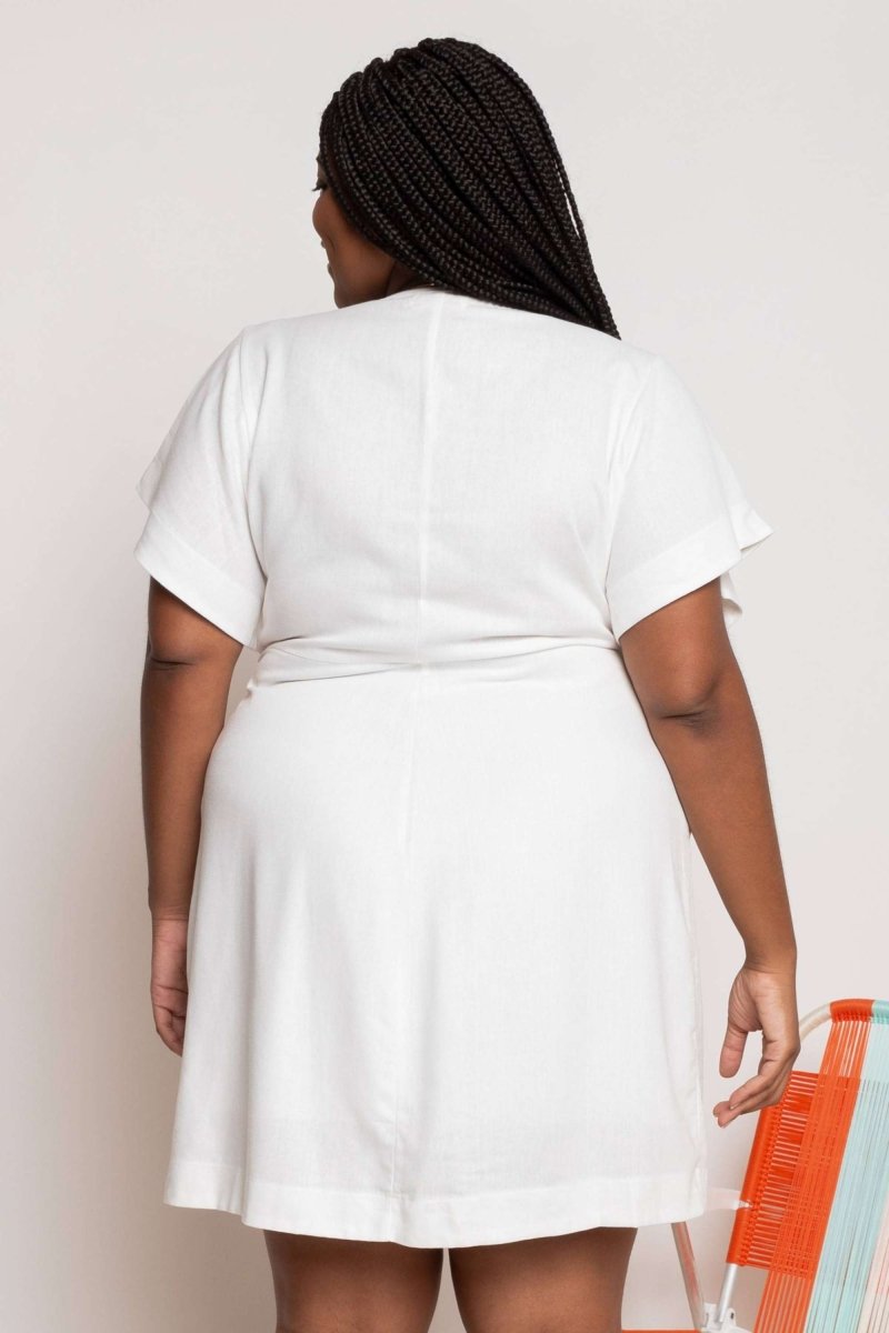 Vestido Curto de Linho Transpassado - Off White - Uhnika