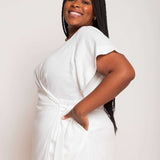Vestido Curto de Linho Transpassado - Off White - Uhnika