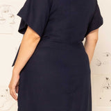 Vestido Curto de Linho Transpassado - Azul Marinho - Uhnika