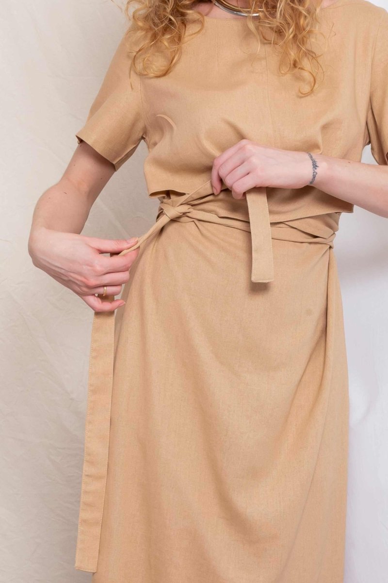 Vestido de Linho Midi Helena - Capuccino - Uhnika