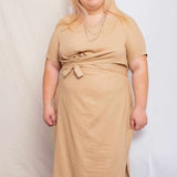 Vestido de Linho Midi Helena - Capuccino - Uhnika