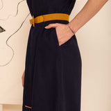 Vestido Feminino Solto de Linho - Azul Marinho - Uhnika