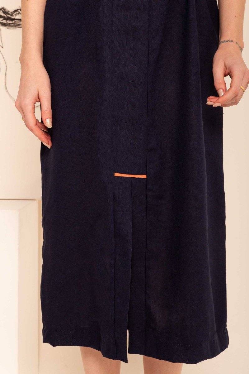 Vestido Feminino Solto de Linho - Azul Marinho - Uhnika