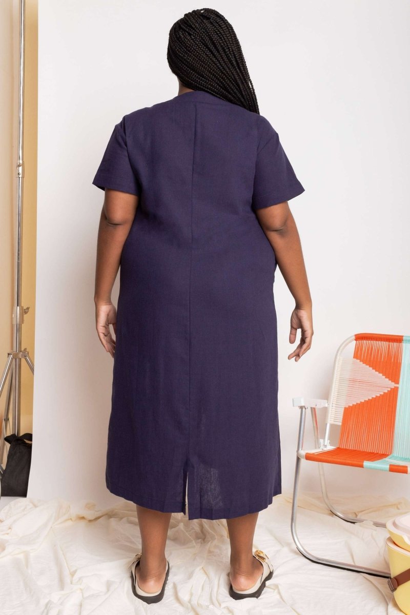 Vestido Feminino Solto de Linho - Azul Marinho - Uhnika
