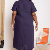 Vestido Feminino Solto de Linho - Azul Marinho - Uhnika