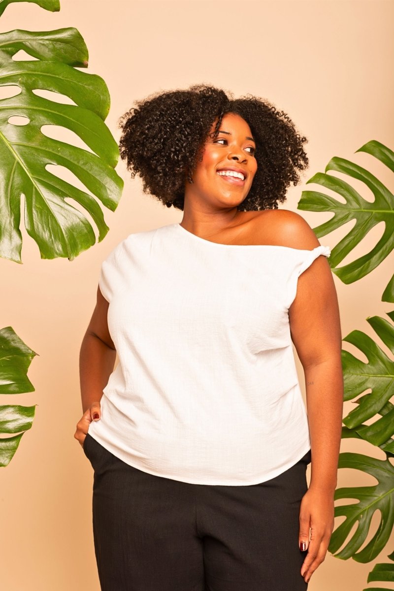 Blusa de Algodão Ombro Só - Off White - Uhnika