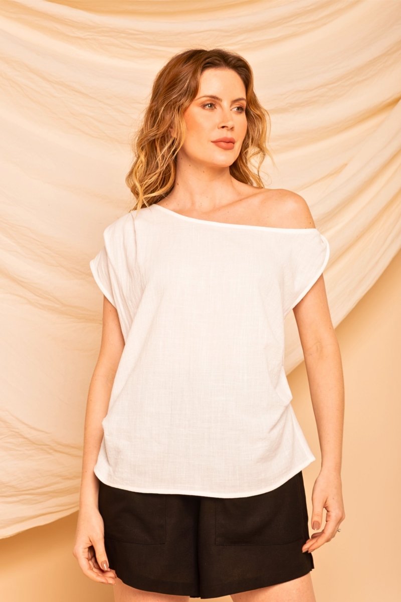 Blusa de Algodão Ombro Só - Off White - Uhnika