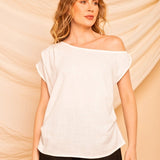 Blusa de Algodão Ombro Só - Off White - Uhnika