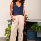 Calça Pantalona de Linho Feminina