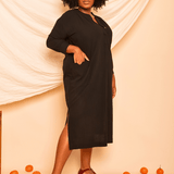Chemise com Decote V Midi - Preto - Uhnika
