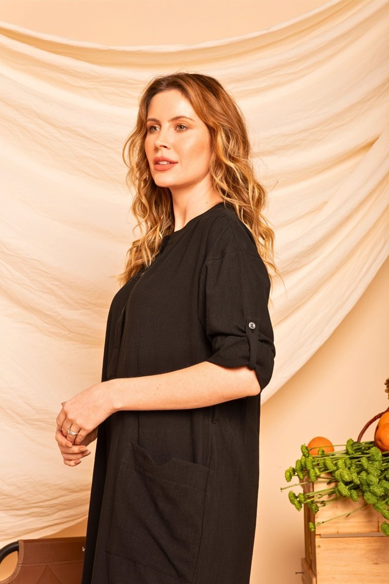Chemise com Decote V Midi - Preto - Uhnika