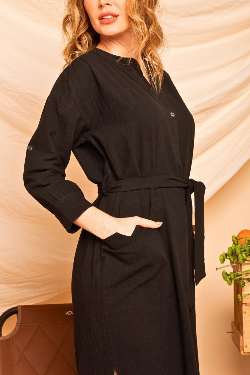 Chemise com Decote V Midi - Preto - Uhnika
