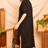 Chemise com Decote V Midi - Preto - Uhnika