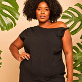 Blusa de Algodão Ombro Só - Preto - Uhnika