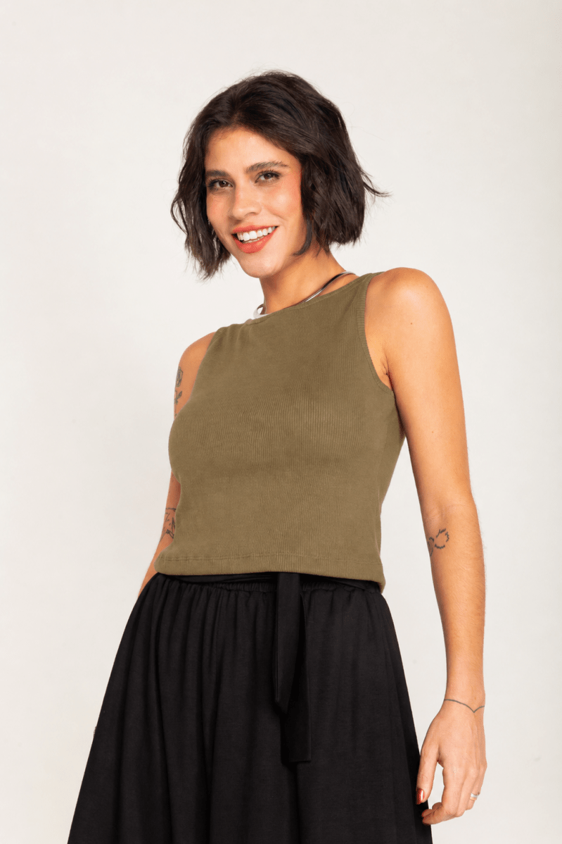 Regata Básica Feminina Slim Canelada - Verde - Uhnika
