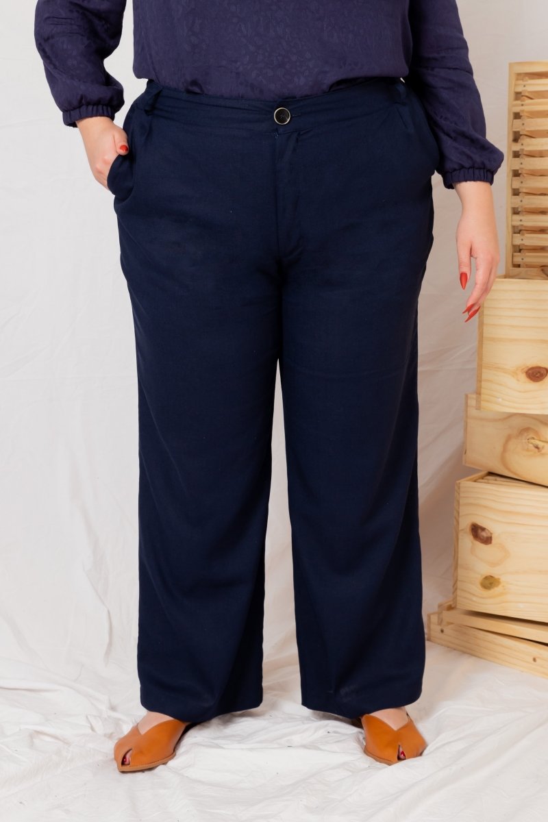 Calça Reta Alfaiataria Feminina - Azul Marinho - Uhnika
