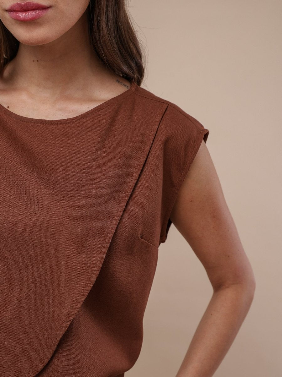 Blusa Feminina de Linho Pétala - Marrom - Uhnika