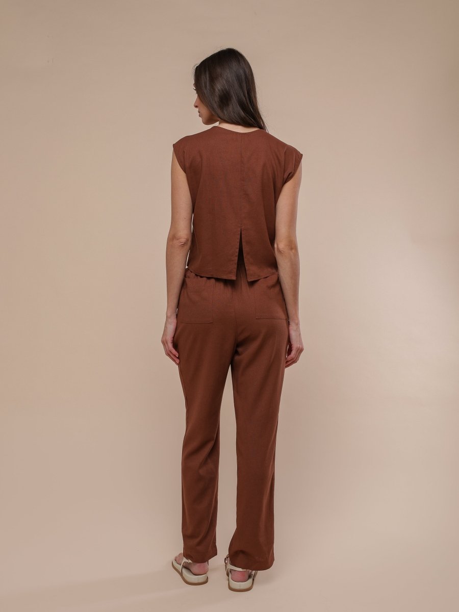 Blusa Feminina de Linho Pétala - Marrom - Uhnika