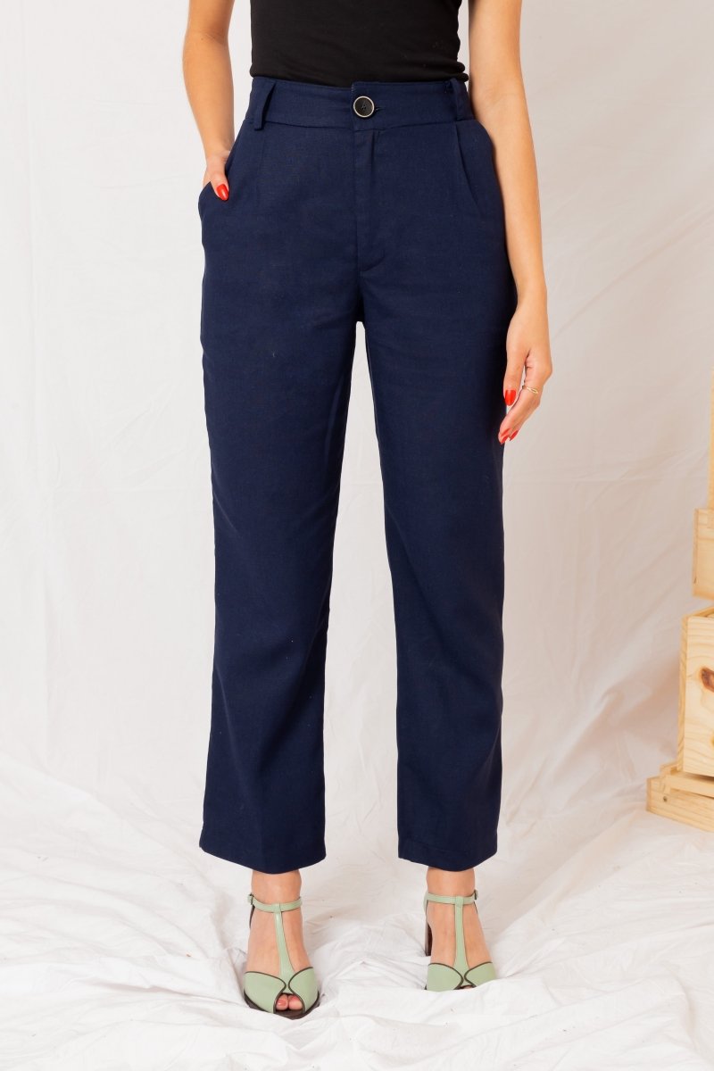 Calça Reta Alfaiataria Feminina - Azul Marinho - Uhnika