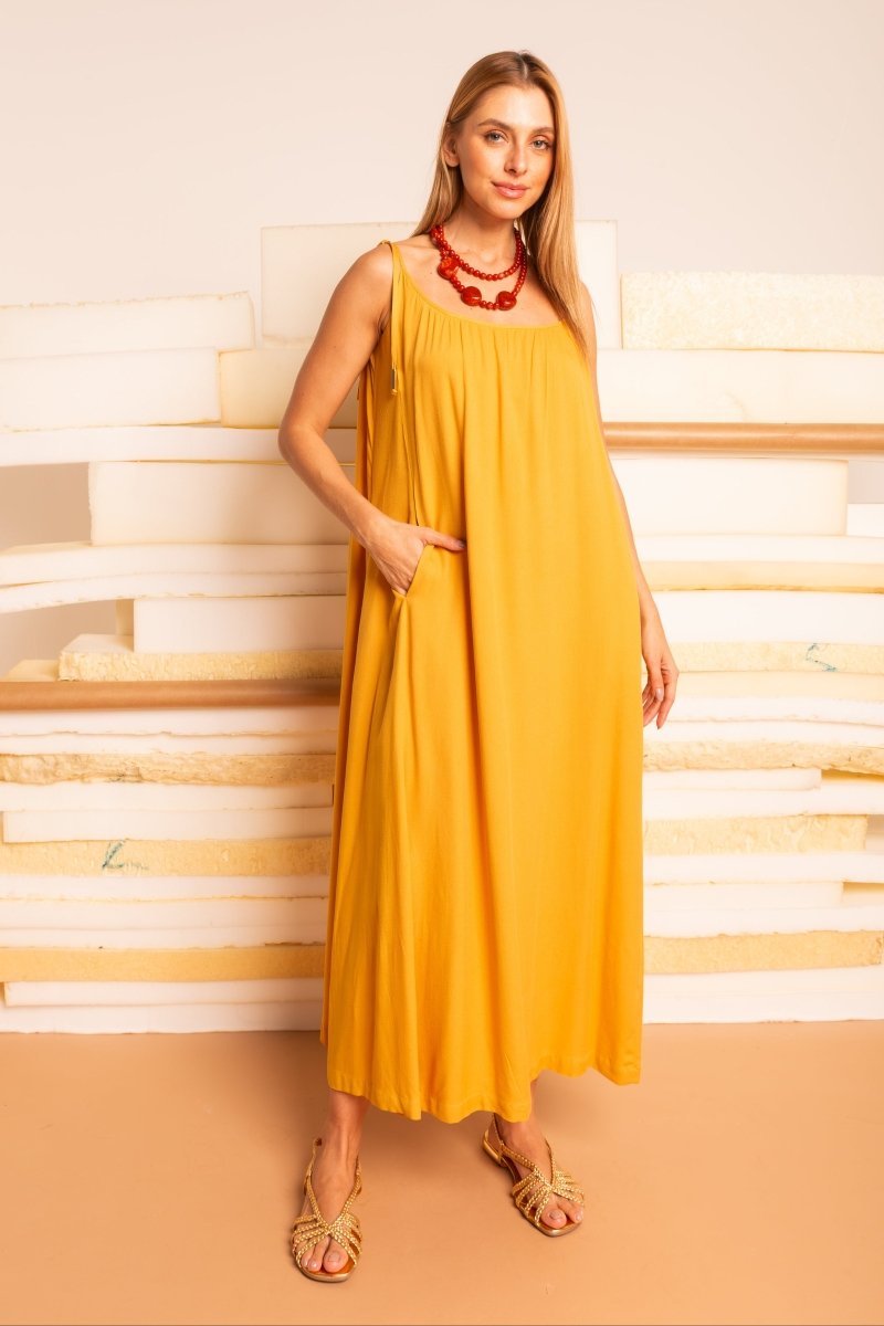 Vestido Leve Amplo Longo - Mostarda - Uhnika