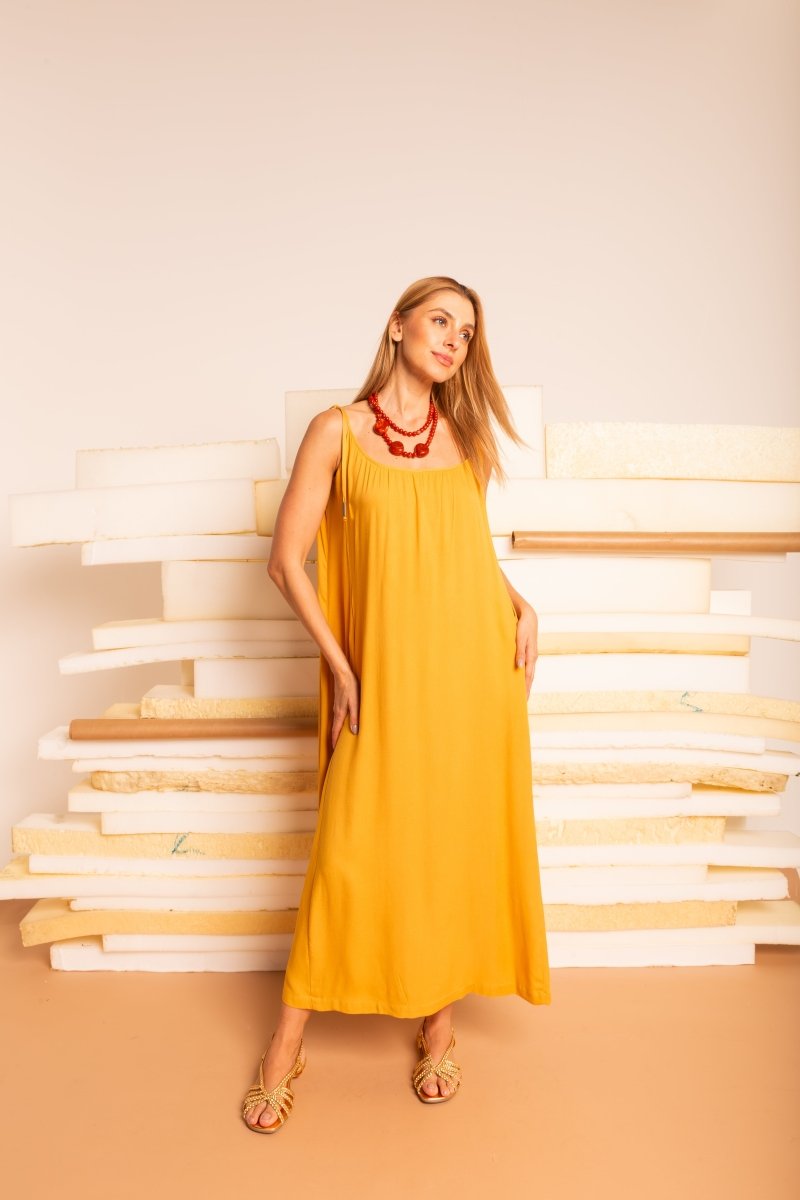 Vestido Leve Amplo Longo - Mostarda - Uhnika