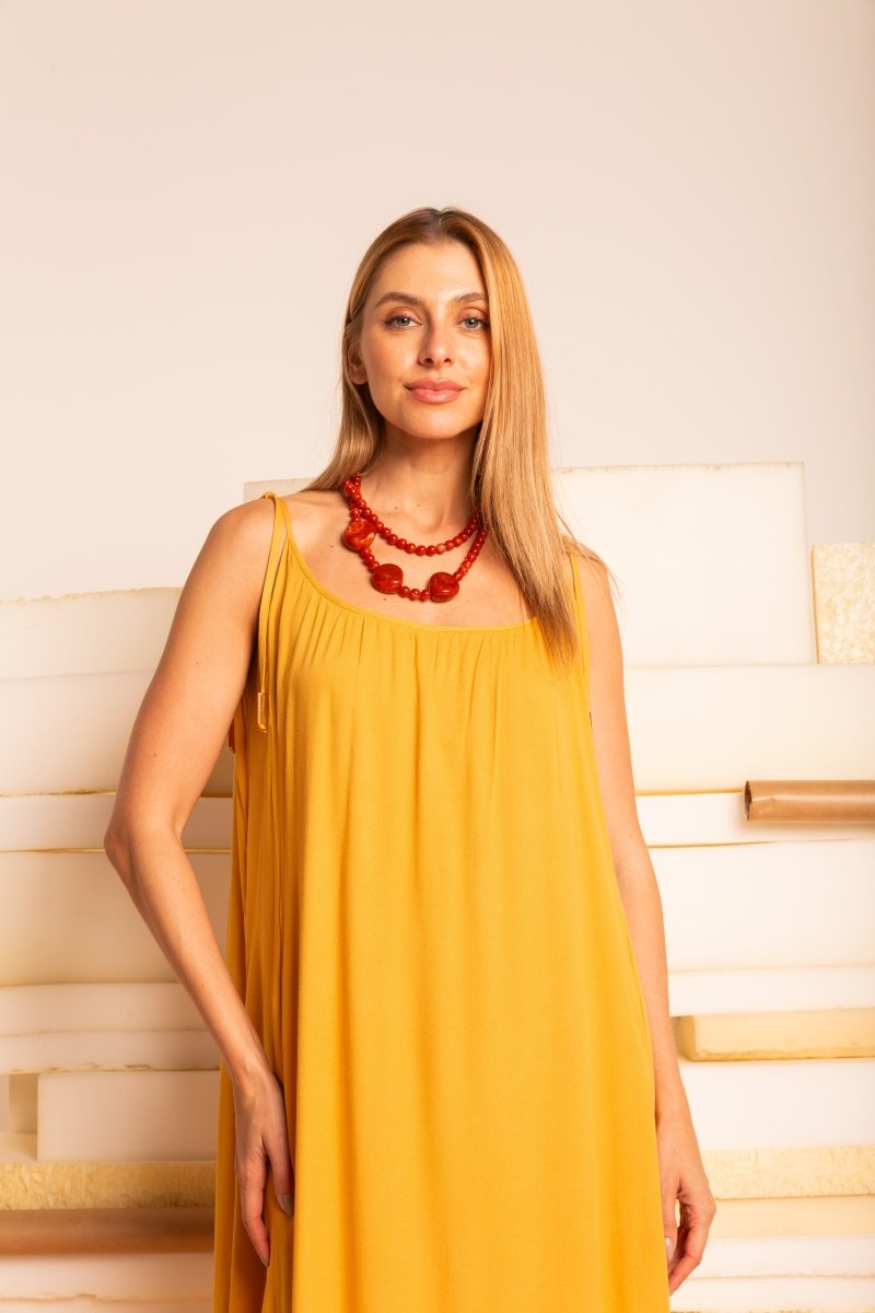 Vestido Leve Amplo Longo - Mostarda - Uhnika