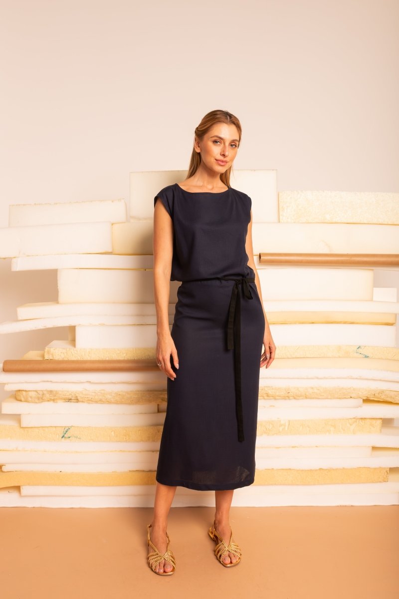 Vestido Transpassado de Linho Alongado - Estampa Repouso - Uhnika