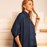 Camisa Ampla com Pregas - Azul Marinho - Uhnika