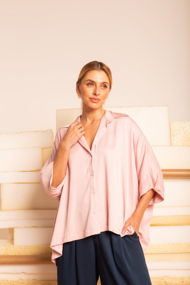 Camisa Ampla com Pregas - Off White - Uhnika