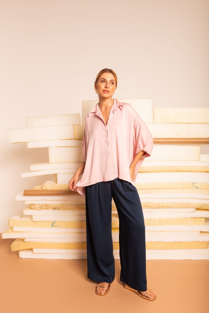 Camisa Ampla com Pregas - Off White - Uhnika