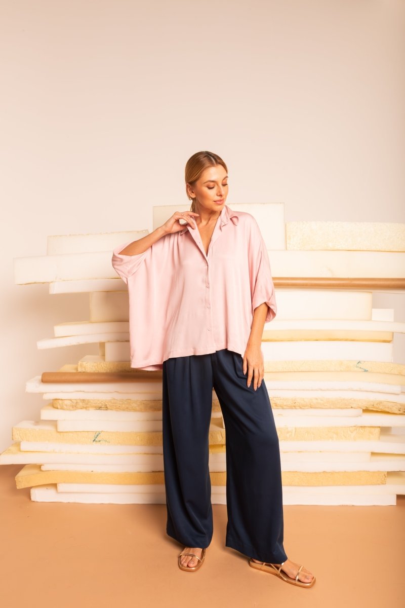 Camisa Ampla com Pregas - Off White - Uhnika