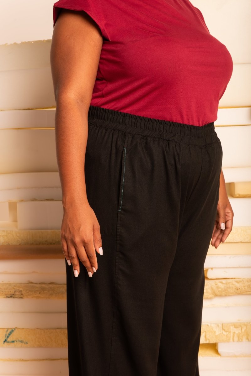 Calça Pantalona de Linho Feminina - Preto - Uhnika