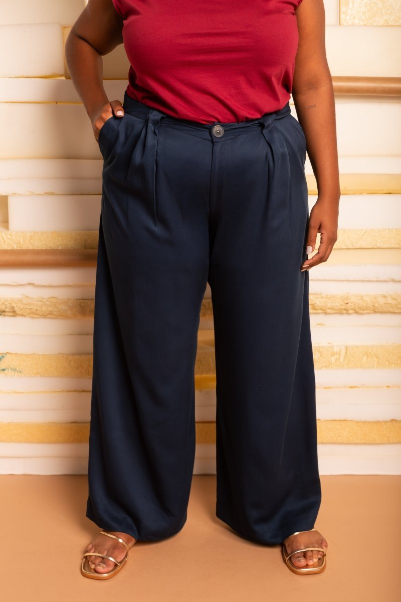 Calça Wide Leg Alfaiataria - Azul Marinho - Uhnika