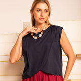 Blusa Feminina de Linho Pétala - Azul Marinho - Uhnika