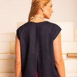 Blusa Feminina de Linho Pétala - Azul Marinho - Uhnika