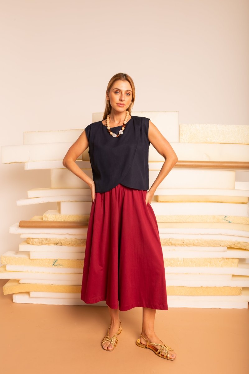 Blusa Feminina de Linho Pétala - Azul Marinho - Uhnika