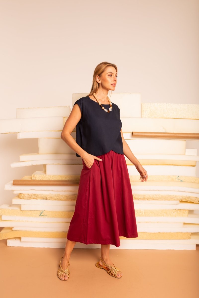 Blusa Feminina de Linho Pétala - Azul Marinho - Uhnika