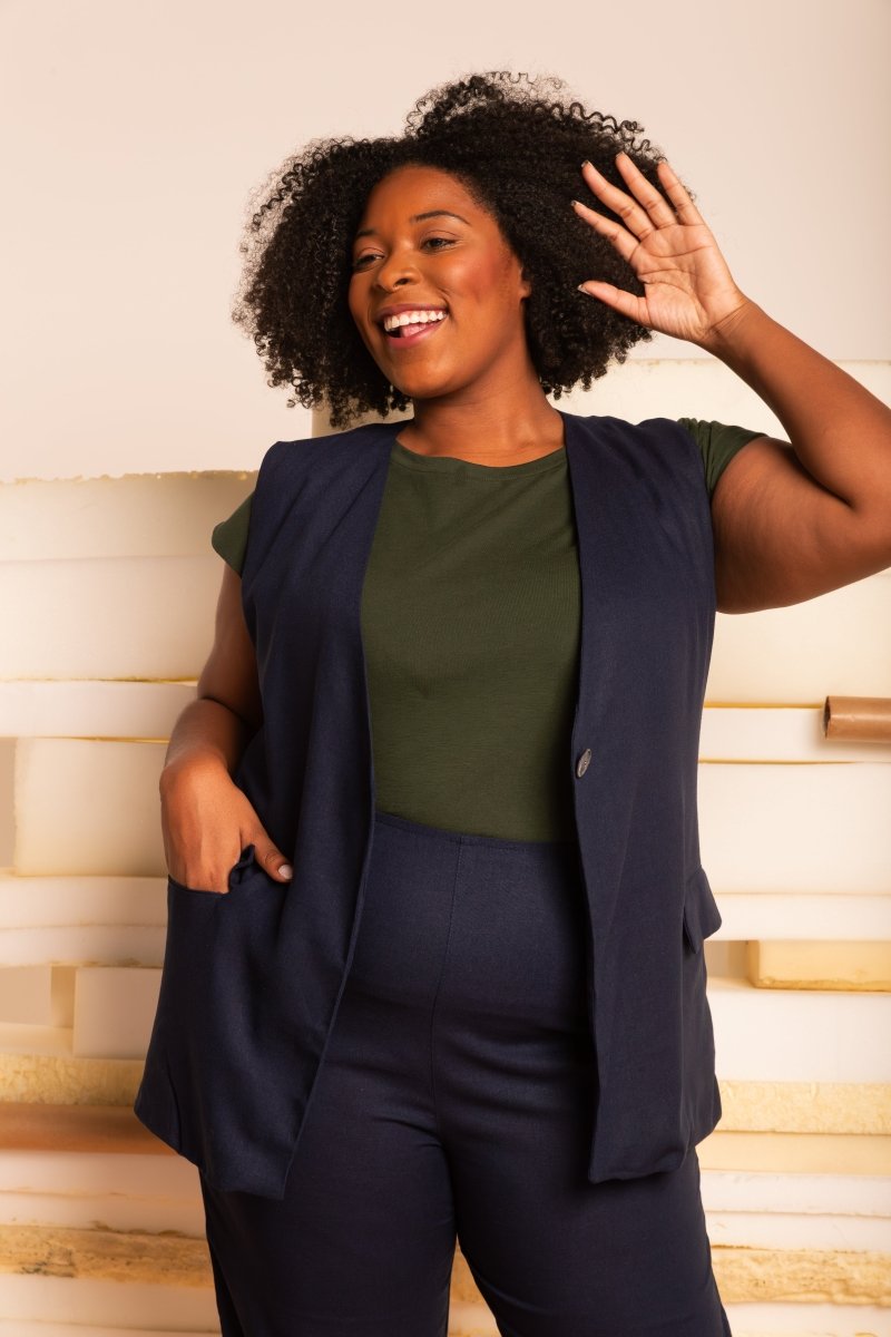 Colete de Linho Alongado - Azul Marinho - Uhnika