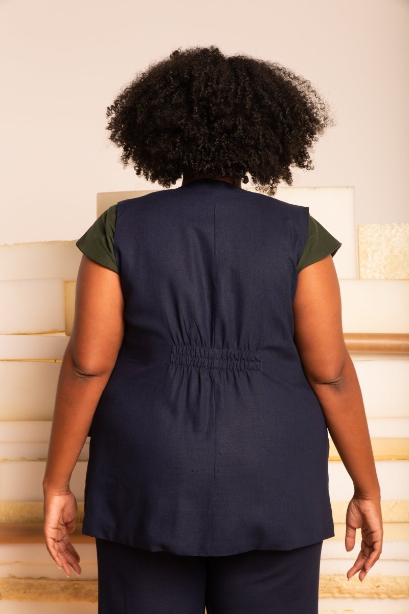 Colete de Linho Alongado - Azul Marinho - Uhnika